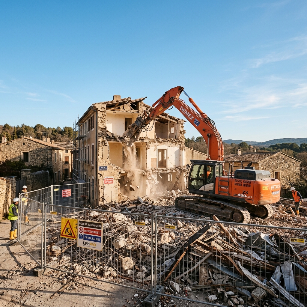 Chantier de démolition professionnel en France